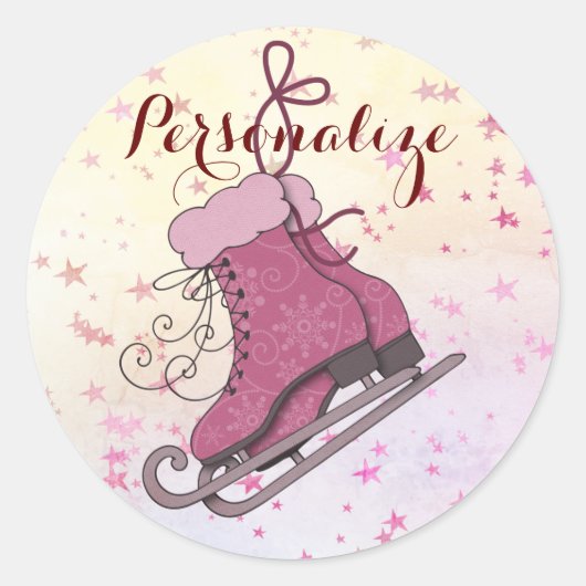 Roze schaatsen schrikken de winterse schattige ill ronde sticker (Voorkant)