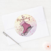 Roze schaatsen schrikken de winterse schattige ill ronde sticker (Envelop)