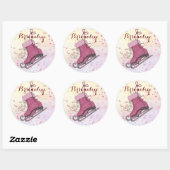 Roze schaatsen schrikken de winterse schattige ill ronde sticker (Vel)