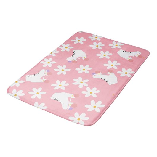 Roze Schaatsen van Roller Floral Girl Skater Gift Badmat (Gekanteld)