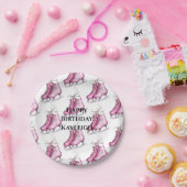 Roze Schaatsen Verjaardag Papieren Bordje (Feest)