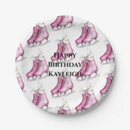 Roze Schaatsen Verjaardag Papieren Bordje