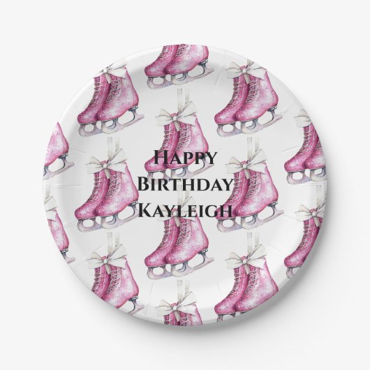 Roze Schaatsen Verjaardag Papieren Bordje (Voorkant)