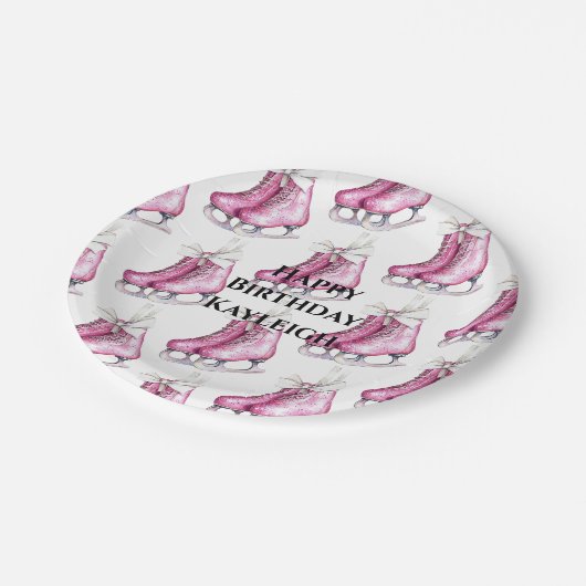  Roze Schaatsen Verjaardag Papieren Bordje (Gekanteld)