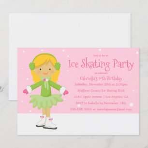 Roze schaatsen   Verjaardagsfeestje uitnodigen Kaart