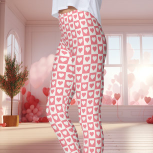 Roze Schachbrett Hartje Valentijnsdag Leggings