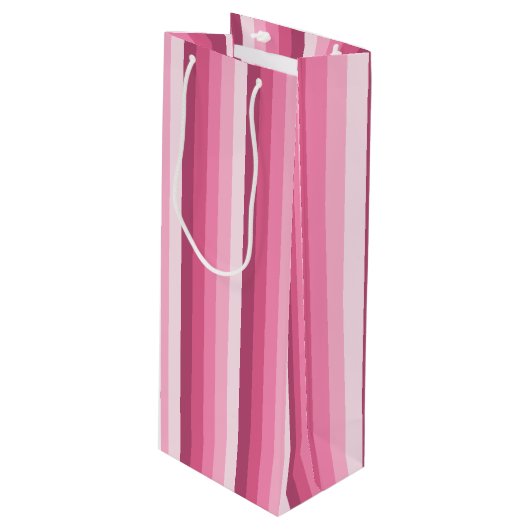 Roze schaduw strepen wijn cadeautas (Voorkant Gekanteld)
