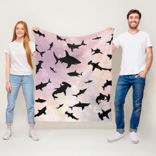 Roze schaduw vis haai op gradiënt melkwegstelsel R Fleece Deken