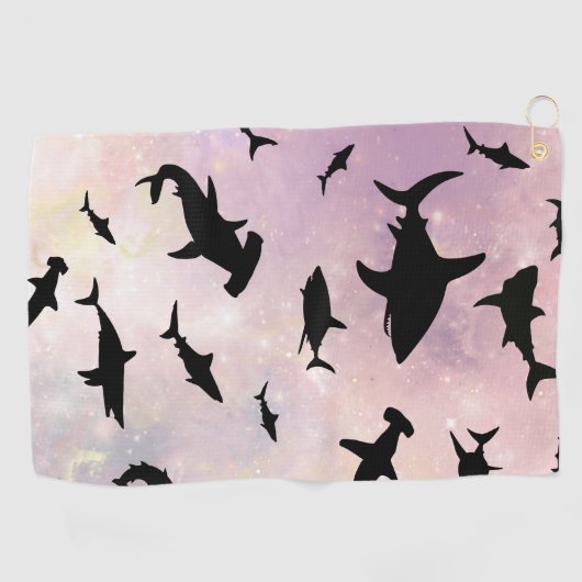 Roze schaduw vis haai op gradiënt melkwegstelsel R Golfhanddoek (Horizontaal)