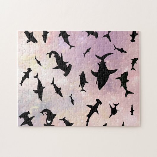 Roze schaduw vis haai op gradiënt melkwegstelsel R Legpuzzel (Horizontaal)