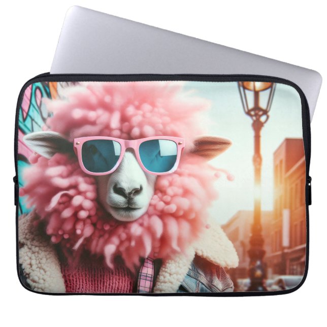 Roze schapen laptop sleeve (Voorkant)
