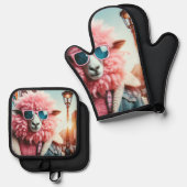 Roze schapen ovenwant & pannenlap set (Voorkant / Achterkant)