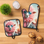 Roze schapen ovenwant & pannenlap set (Top down)