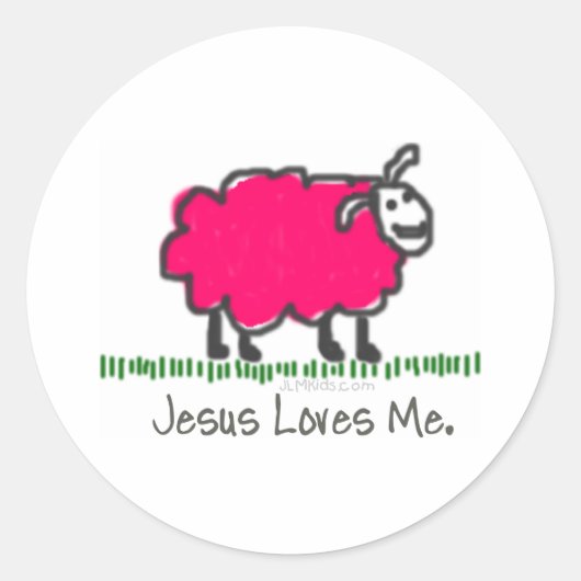 Roze schapen ronde sticker (Voorkant)