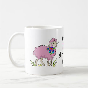 Roze schapen van de familie koffiemok