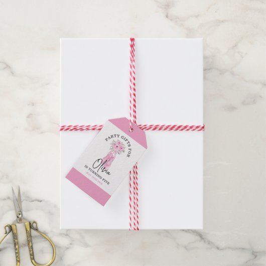 Roze Schattig Ballerina Verjaardagsfeest Cadeaulabel (Met Touw)