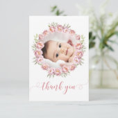 Roze schattig bloemenbaby meisje douche dank u kaa bedankkaart (Staand voorkant)