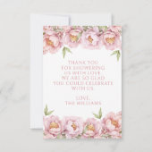 Roze schattig bloemenbaby meisje douche dank u kaa bedankkaart (Achterkant)