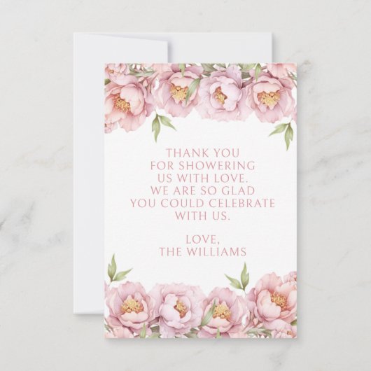 Roze schattig bloemenbaby meisje douche dank u kaa bedankkaart (Achterkant)