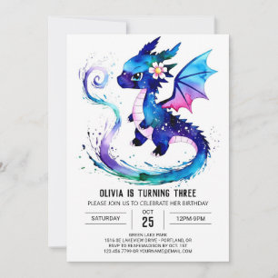 Roze Schattig Dragon Digitaal Meisje Verjaardag Kaart