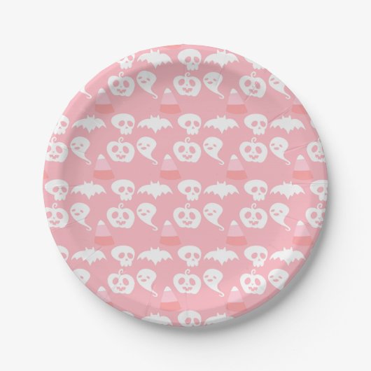 Roze Schattig Halloween Patroon Papieren Bordje (Voorkant)