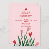 Roze schattig hart verjaardag kaart (Voorkant / Achterkant)