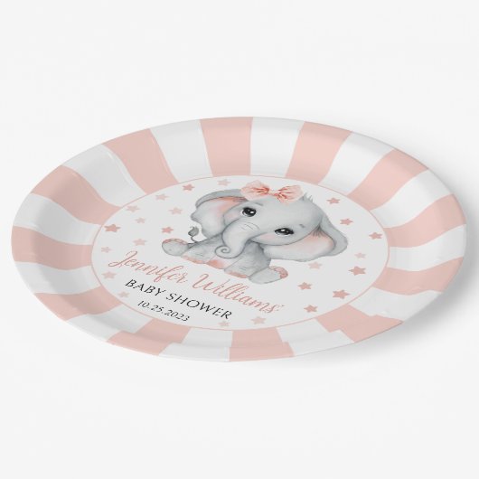 Roze schattig klein pinda olifant baby shower papieren bordje (Gekanteld)