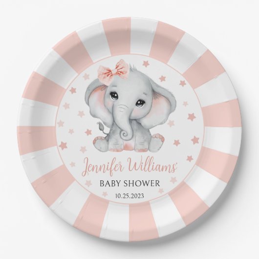 Roze schattig klein pinda olifant baby shower papieren bordje (Voorkant)