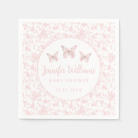 Roze schattig klein vlinder baby meisje douche pap servet (Voorkant)
