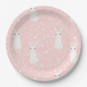 Roze schattig konijntje meisje papieren bordje