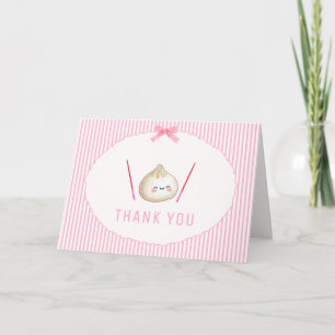 Roze Schattig Meisje Boog Aziatische Dumpling Baby Bedankkaart