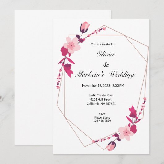 Roze schattig sakura bruiloft uitnodiging kaart (Voorkant / Achterkant)