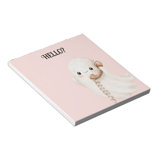Roze Schattig spook Hallo? Telefoon Notitieblok (Schuin)