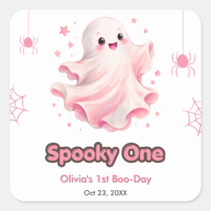 Roze Schattig Spook Halloween 1e Verjaardag Vierkante Sticker
