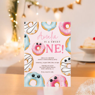 Roze Schattig Sweet One schattige donuts 1e verjaa Kaart