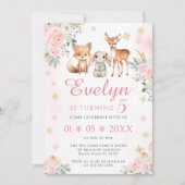 Roze schattig winter bos verjaardag meisje uitnodi kaart (Voorkant)