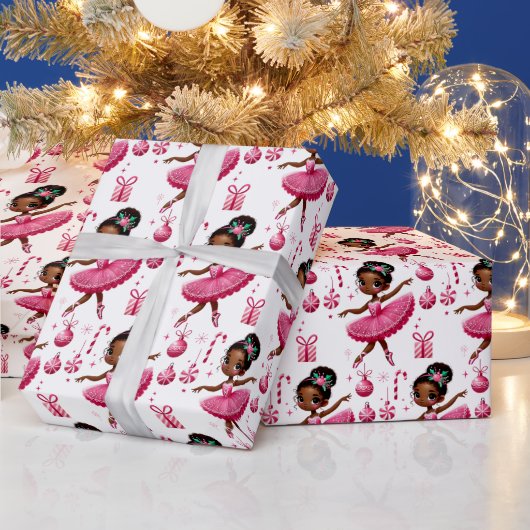 Roze Schattige Afro-Amerikaanse ballerina kerst Cadeaupapier (Feestdagen)