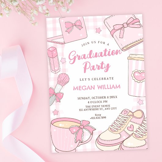 Roze schattige afstuderen kaart