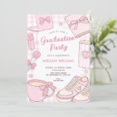 Roze schattige afstuderen kaart (Staand voorkant)