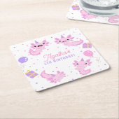 Roze Schattige Axolotl Meisje Verjaardag Kartonnen Onderzetters (Schuin)