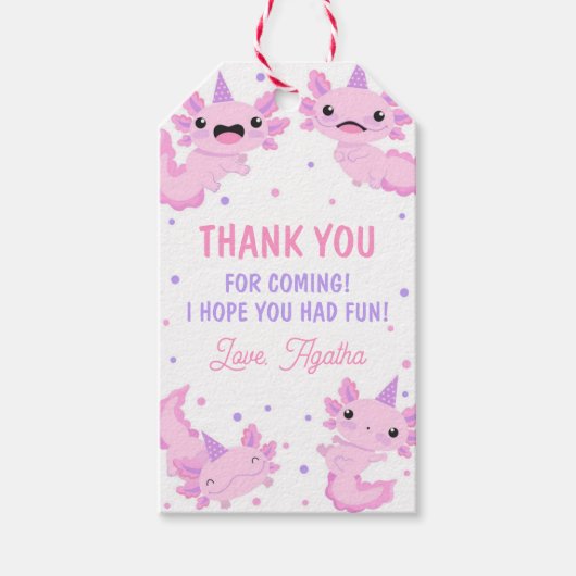 Roze Schattige Axolotl Verjaardag Dank u Favor Cadeaulabel (Voorkant)