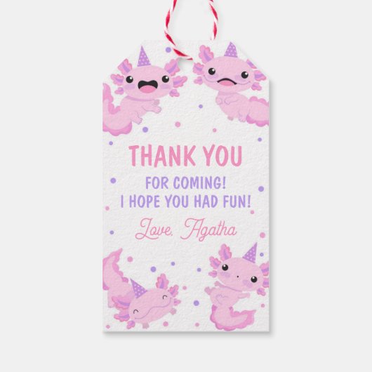 Roze Schattige Axolotl Verjaardag Dank u Favor Cadeaulabel (Achterkant)