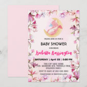 Roze Schattige baby draak dino bloemen baby shower Kaart (Voorkant / Achterkant)