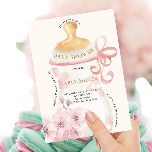 Roze Schattige Baby Fles Baby shower Kaart