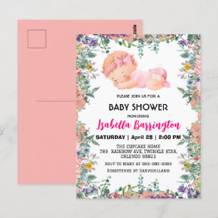 Roze Schattige Baby Meisje Bloemen baby shower kin Briefkaart