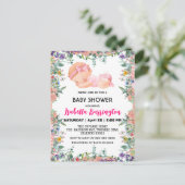 Roze Schattige Baby Meisje Bloemen baby shower kin Briefkaart (Staand voorkant)