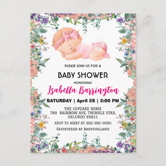 Roze Schattige Baby Meisje Bloemen baby shower kin Briefkaart (Voorkant)