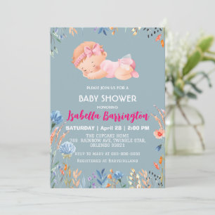 Roze Schattige Baby Meisje Bloemen baby shower kin Kaart