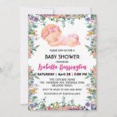 Roze Schattige Baby Meisje Bloemen baby shower kin Kaart (Voorkant)