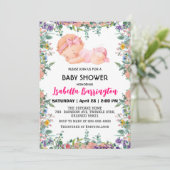 Roze Schattige Baby Meisje Bloemen baby shower kin Kaart (Staand voorkant)